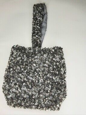 NWOT MOYNA Small Silver Sequin Top Handle Bag | Metallic Evening Wristlet